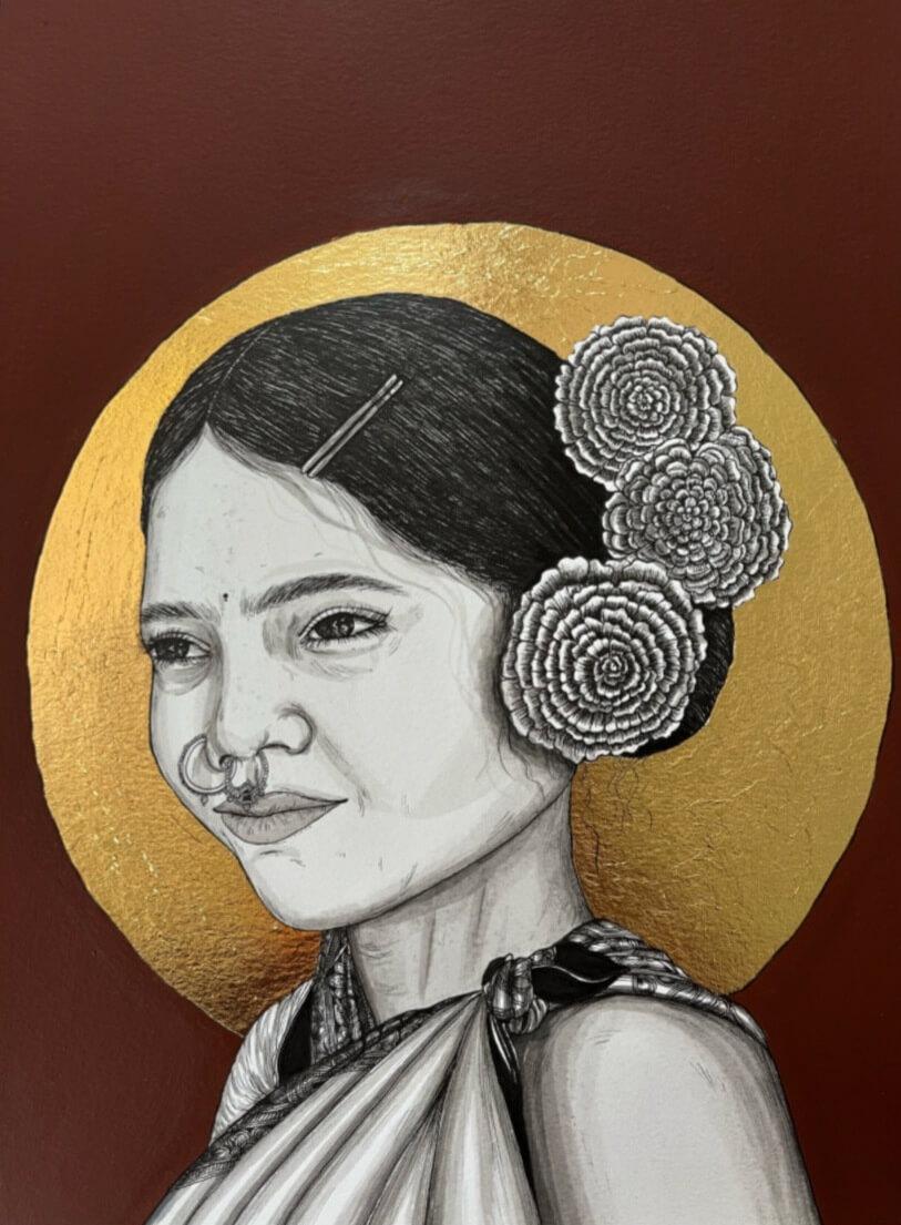 Kapil Anant - Indian Culture
Ink, Acrylic and Gold Foil on Paper
8.3 x 11.8 inches , 2023 ( Set of 4 works )

Kapil Anant was born in 1998. 
Completed B.F.A from College Of Arts Delhi India
Previous Attend Group Exibition :
Previous Gallery's. 
2017