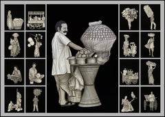 Indian Shining, acrylique et encre sur papier par un artiste indien contemporain "En stock"