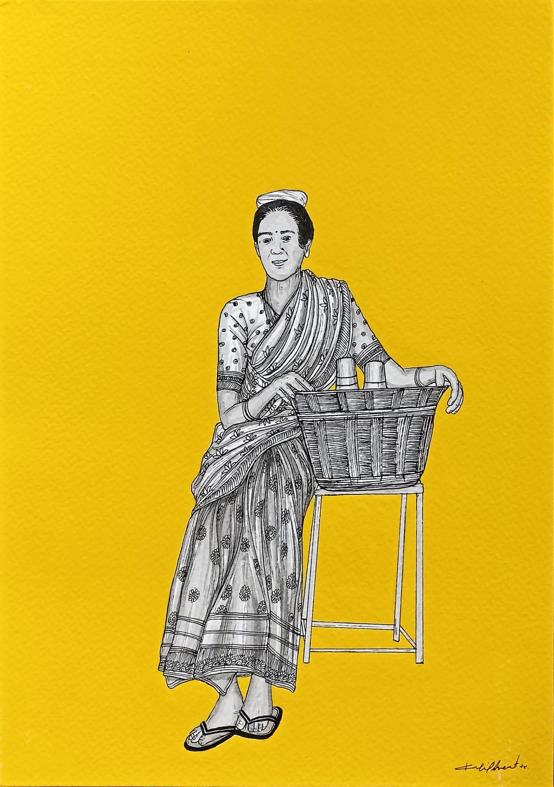 Labour of Love, Acrylic & Ink on Paper by Contemporary Indian Artist 