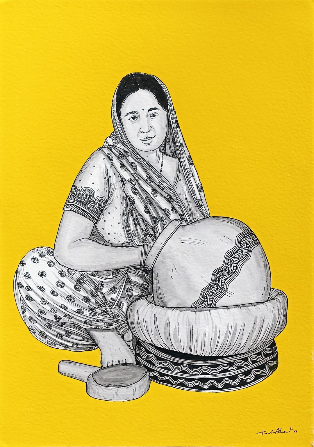 Labour of Love, Acrylic & Ink on Paper by Contemporary Indian Artist 