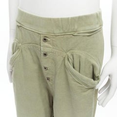 KAPITAL Pantalon élastique à boutons verts vieillis 100 % coton lavé JP3 L