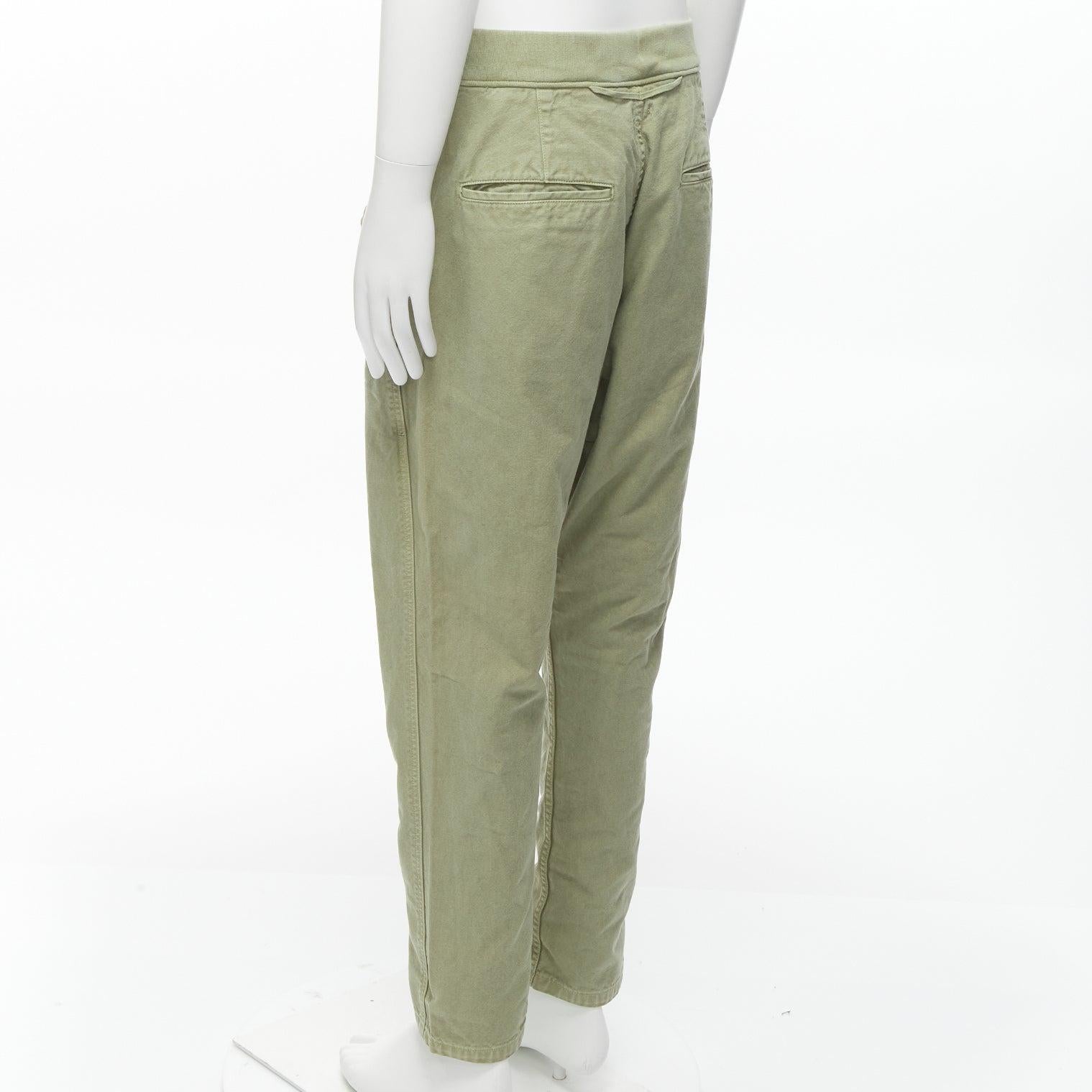KAPITAL 100% washed cotton green distressed buttons elasticated waist pant JP3 L For Sale 2