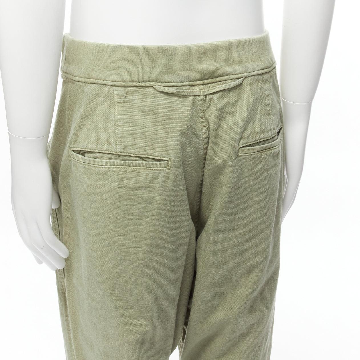 KAPITAL 100% washed cotton green distressed buttons elasticated waist pant JP3 L For Sale 3