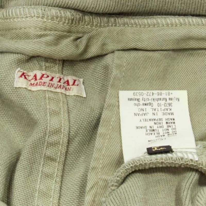 KAPITAL 100% washed cotton green distressed buttons elasticated waist pant JP3 L For Sale 3