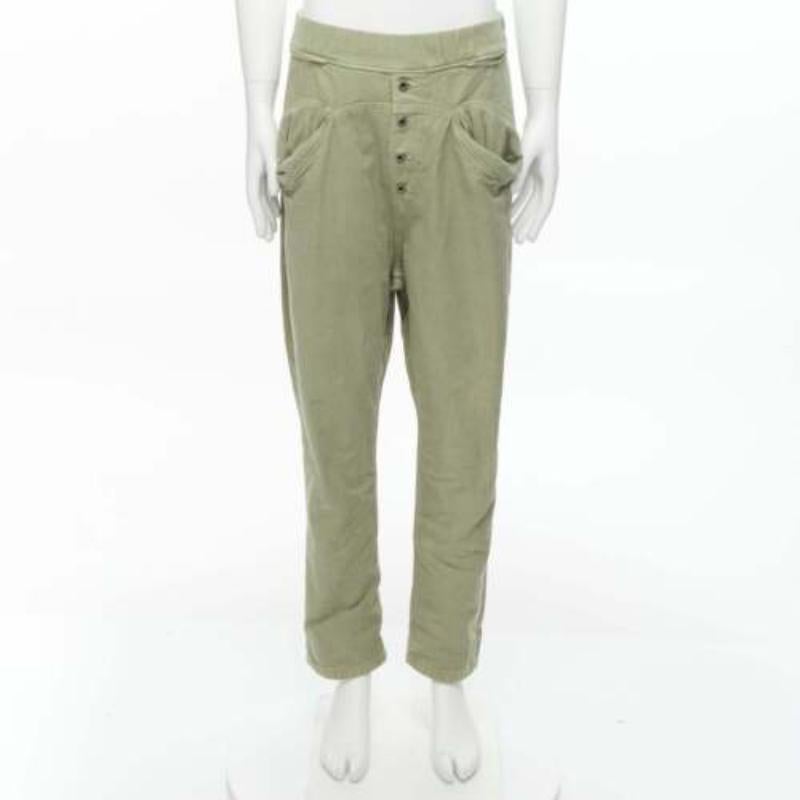 KAPITAL 100% washed cotton green distressed buttons elasticated waist pant JP3 L For Sale 4