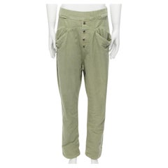 KAPITAL 100% gewaschene Baumwollhose mit grünen, elastischen Knöpfen und elastischer Taille JP3 L