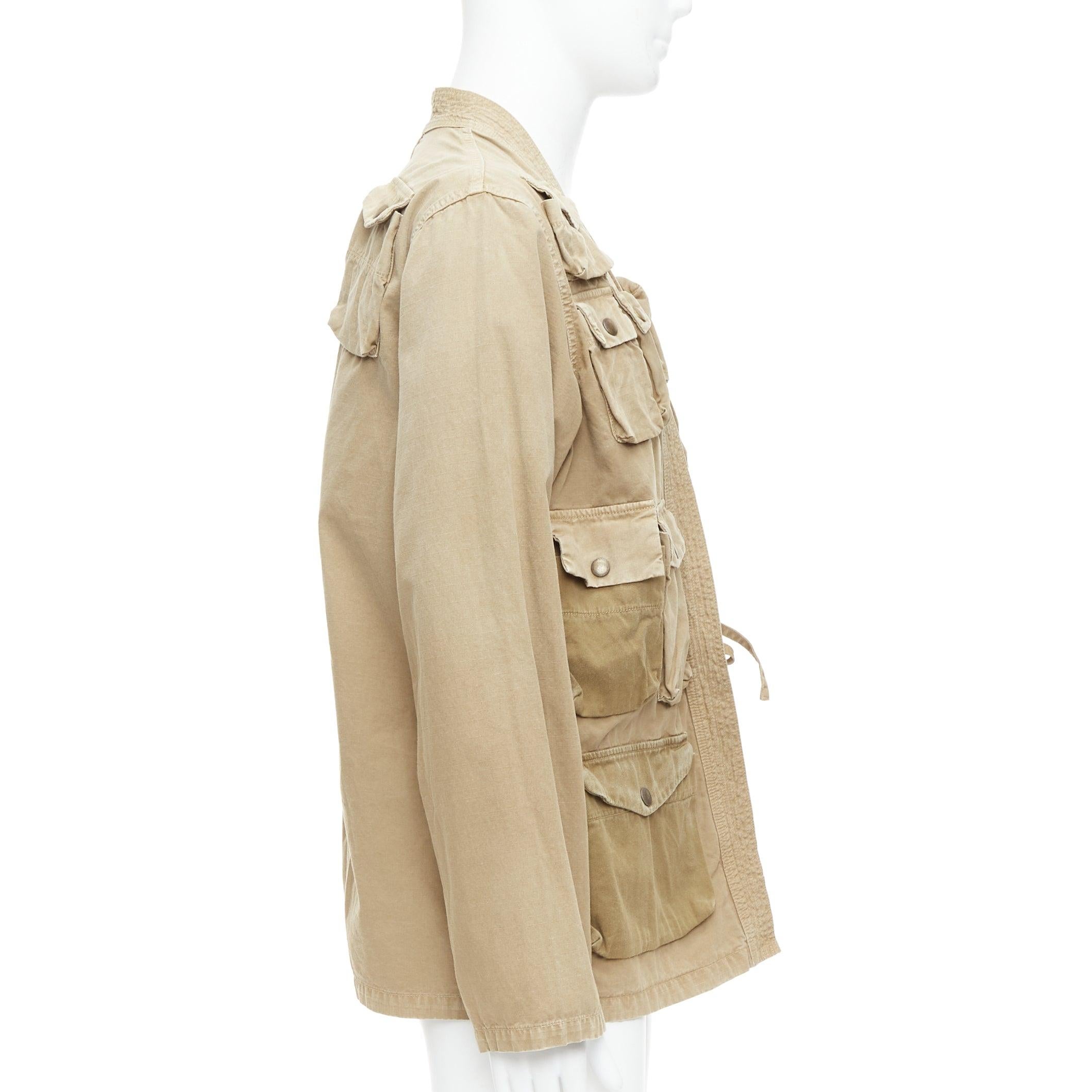 KAPITAL 2022 beige cotton multi cargo pocket kimono jacket JP4 XL In Excellent Condition For Sale In Hong Kong, NT