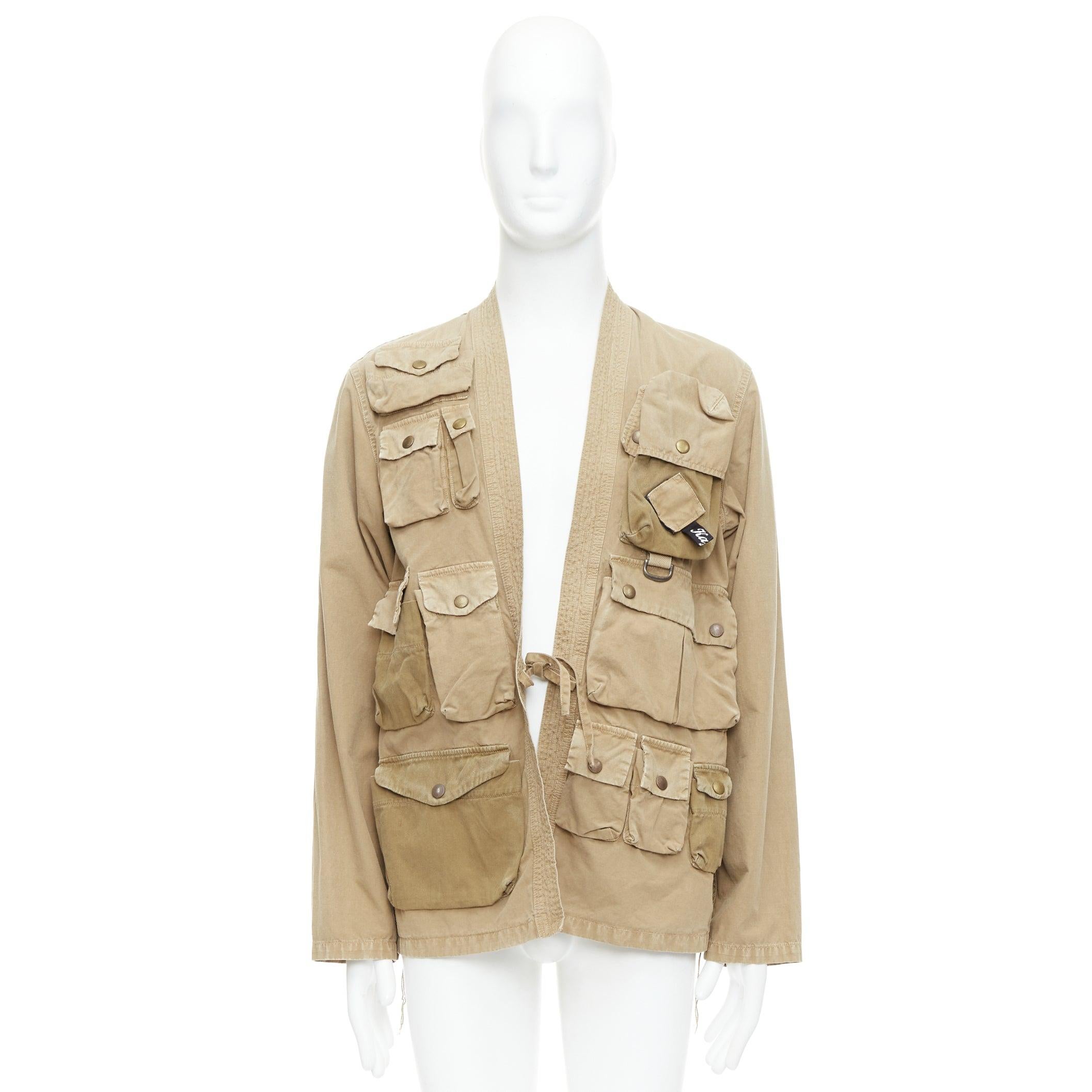 KAPITAL 2022 beige cotton multi cargo pocket kimono jacket JP4 XL For Sale 4