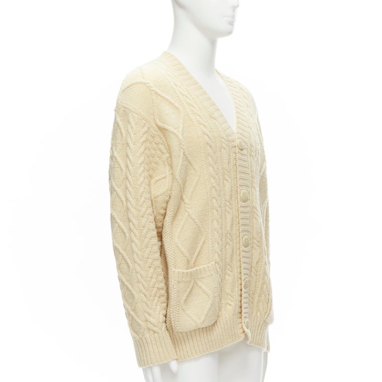 KAPITAL 5G cream wool Happy Smiley elbow patch cable knit cardigan JP1