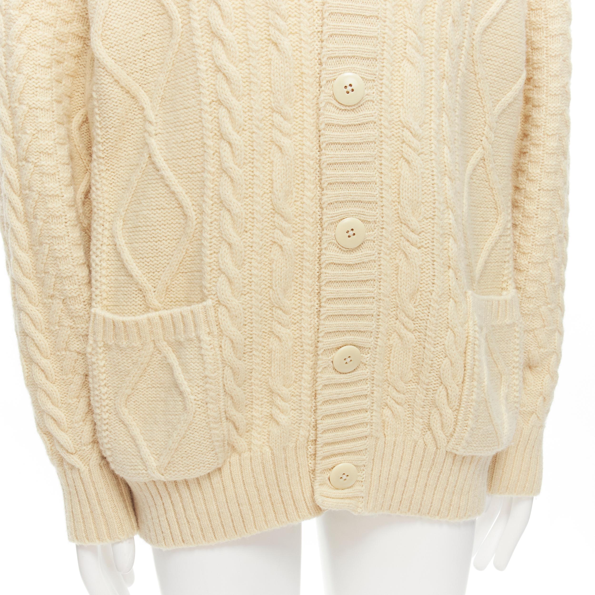 KAPITAL 5G cream wool Happy Smiley elbow patch cable knit cardigan JP1 S 5