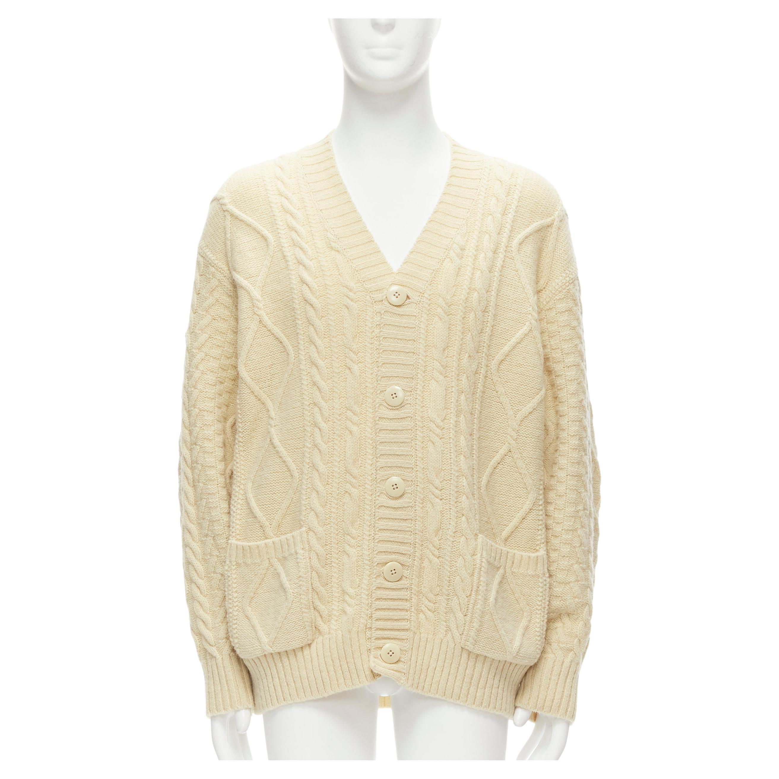 KAPITAL 5G cream wool Happy Smiley elbow patch cable knit cardigan JP1 S