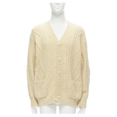 KAPITAL 5G cream wool Happy Smiley elbow patch cable knit cardigan JP1 S