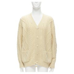 KAPITAL 5G cardigan in lana panna Happy Smiley con toppa sul gomito JP1 S