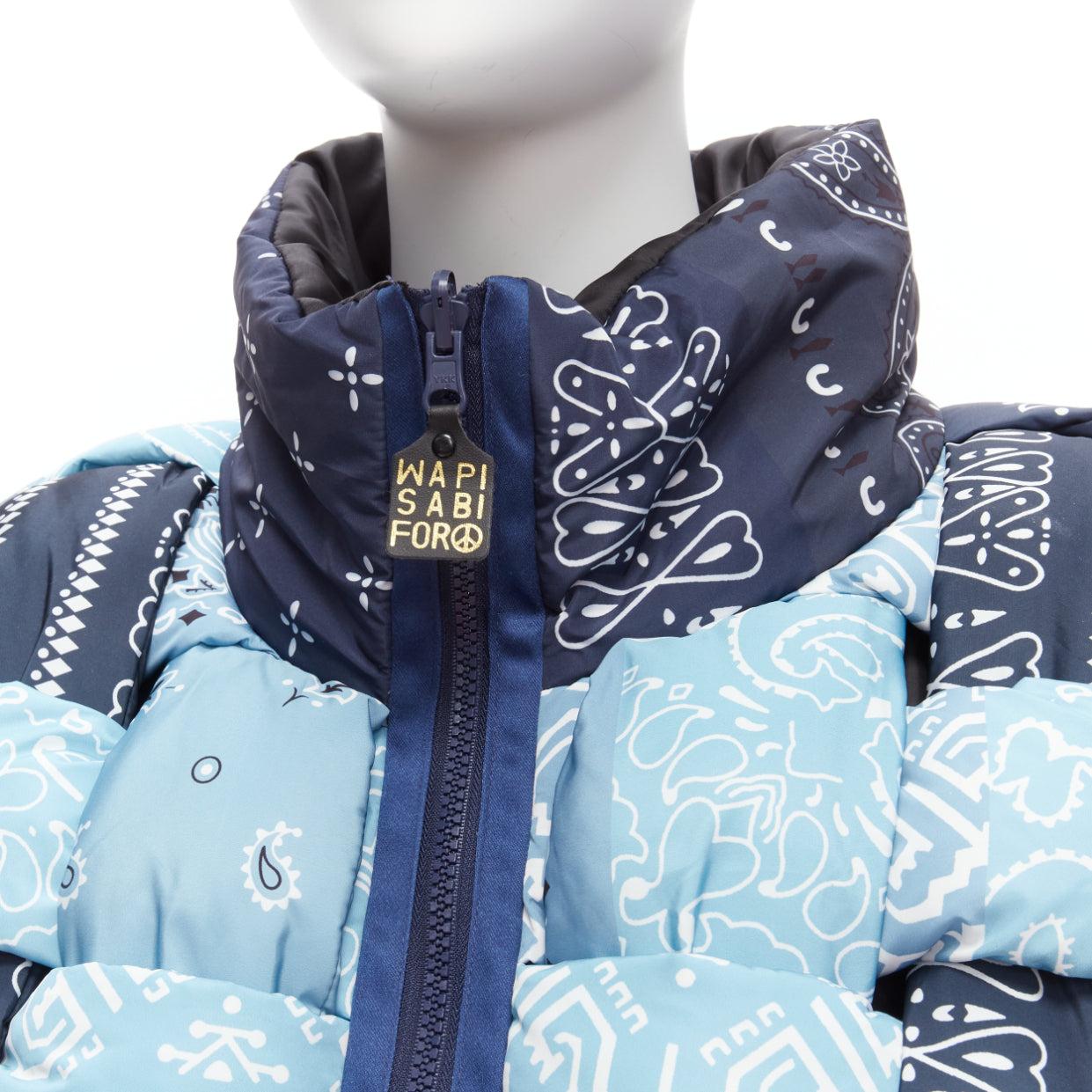 Women's KAPITAL Bandana Paisley Keel blue print reversible woven padded puffer vest jack For Sale