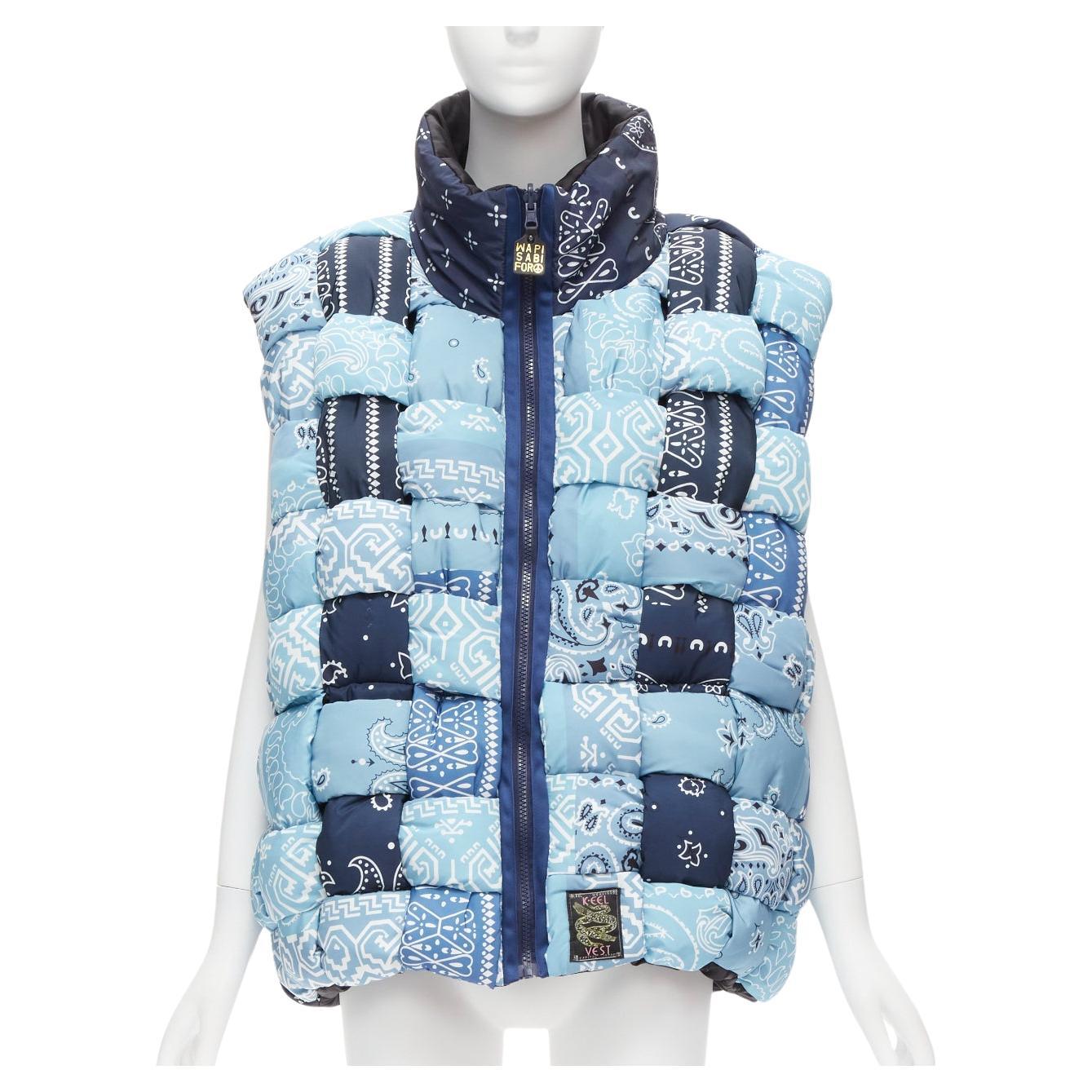 KAPITAL Bandana Paisley Keel blue print reversible woven padded puffer vest jack For Sale