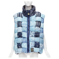 KAPITAL Bandana Paisley Keel blue print reversible woven padded puffer vest jack