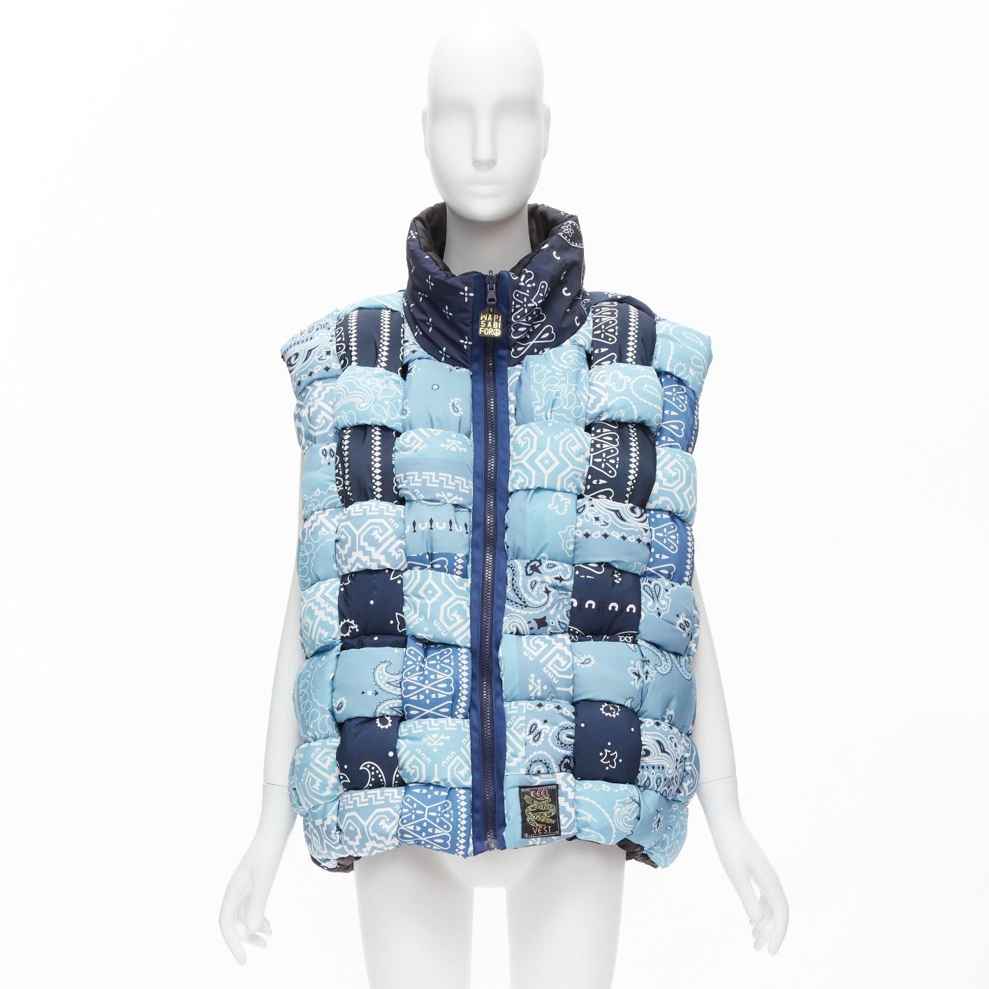 KAPITAL Bandana Paisley Keel blue reversible woven padded puffer vest JP3 L For Sale 6