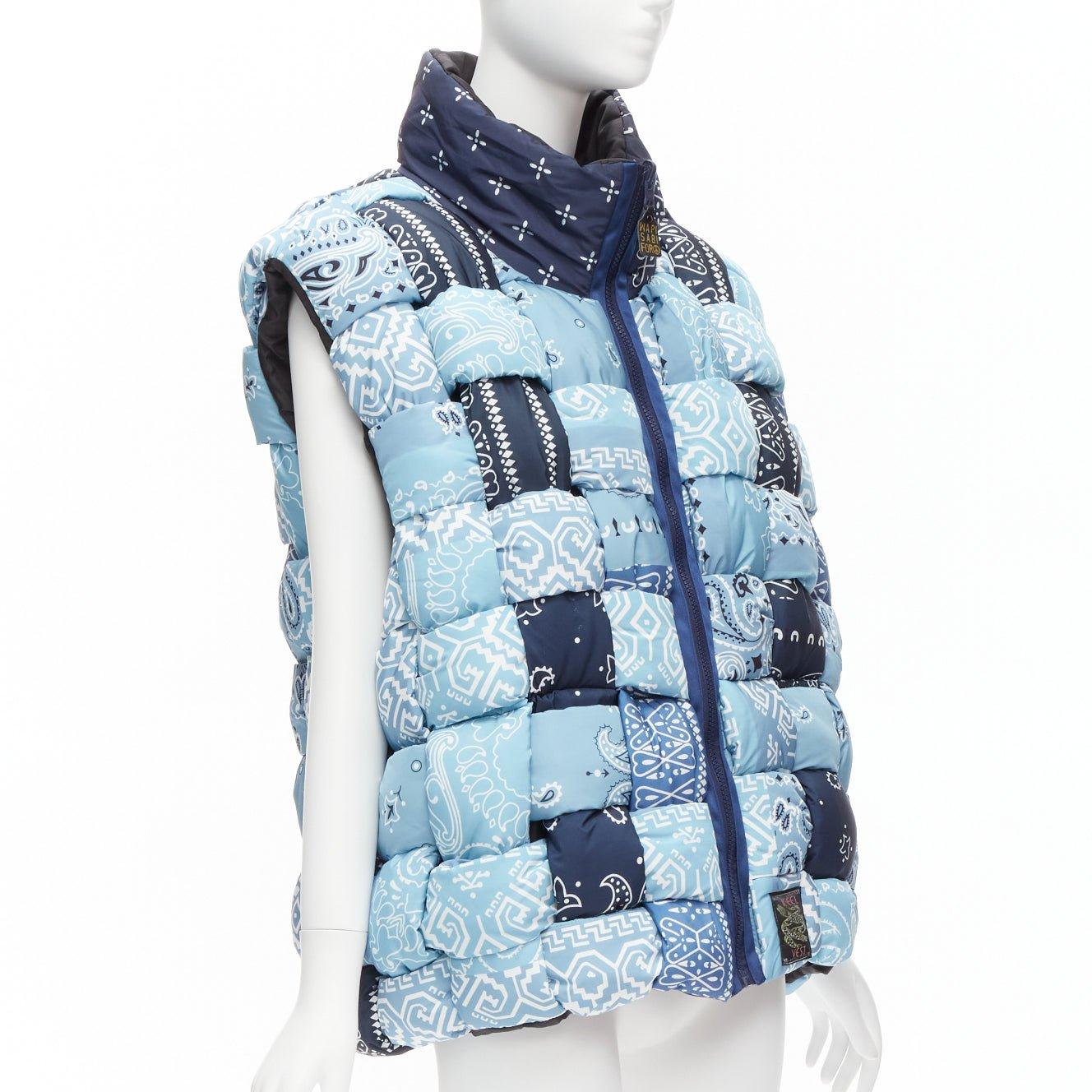 Blue KAPITAL Bandana Paisley Keel blue reversible woven padded puffer vest JP3 L For Sale