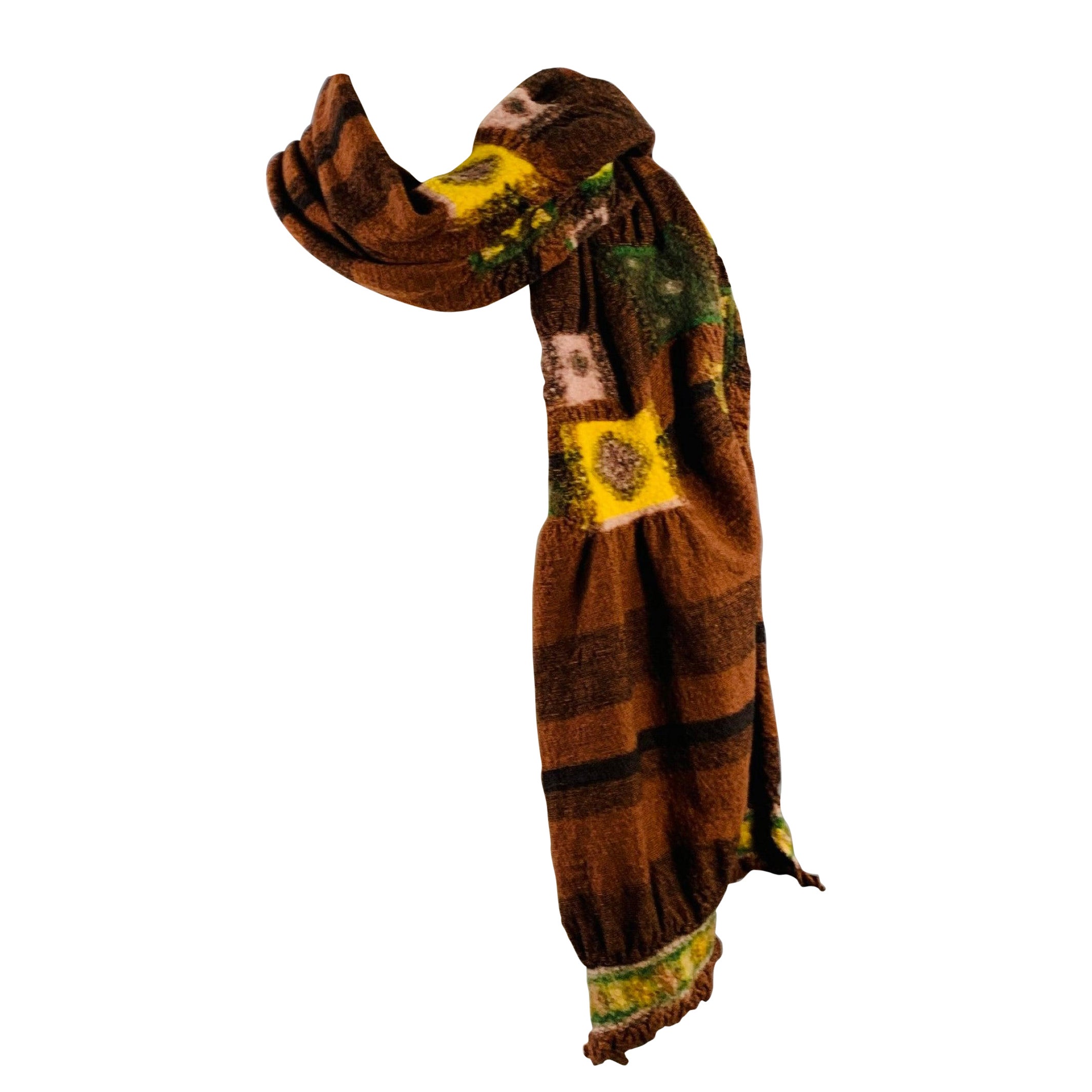 KAPITAL Brown Multi Color Felted Squares Wool Scarf in vendita
