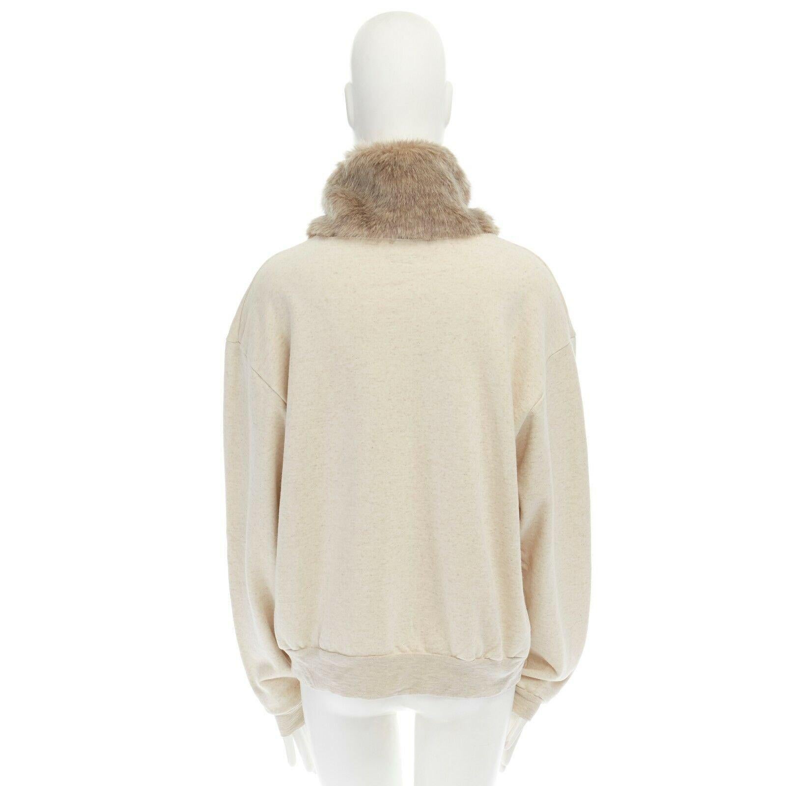KAPITAL JAPAN beige cotton faux fur collar patch pocket oversized sweater top S In Good Condition In Hong Kong, NT