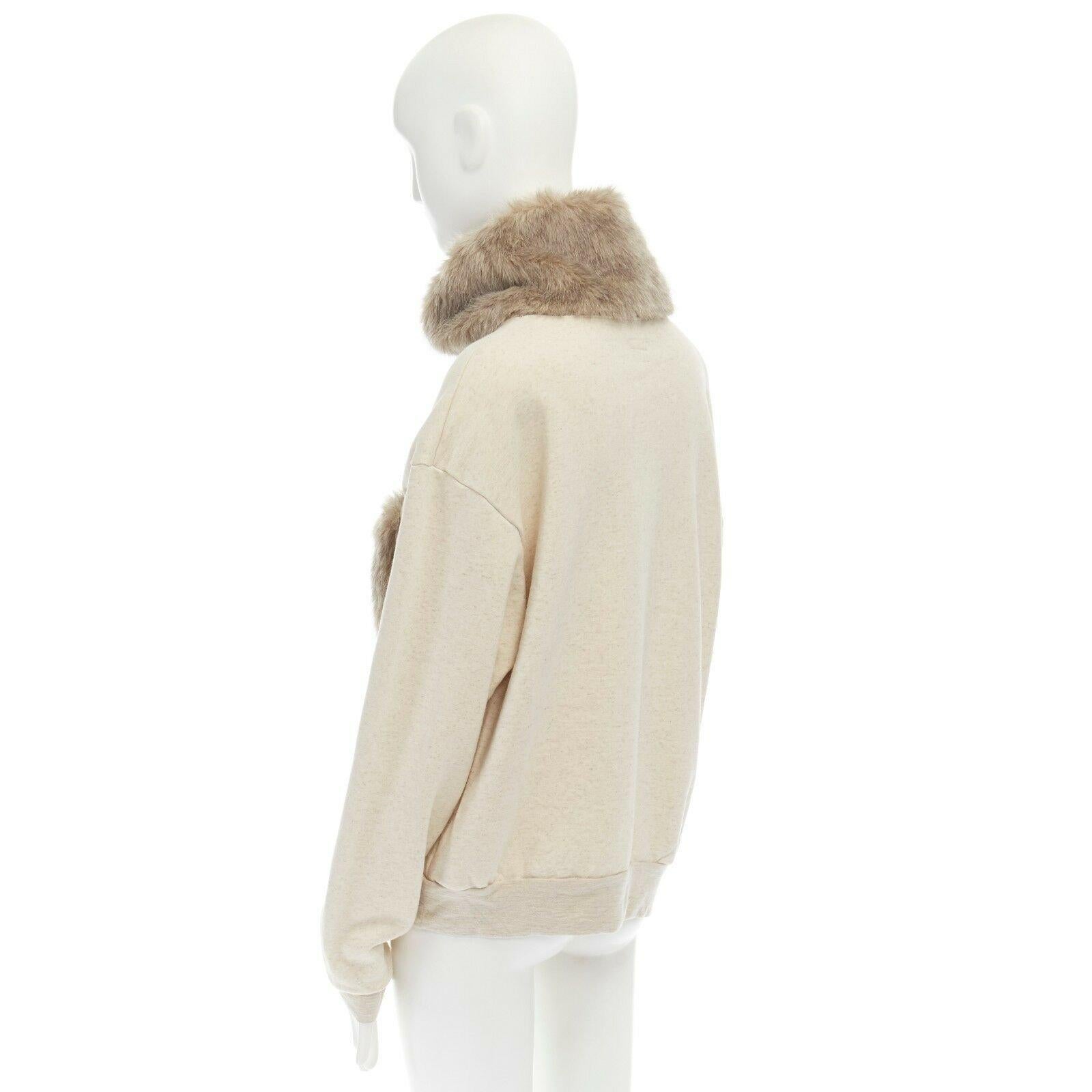 Women's KAPITAL JAPAN beige cotton faux fur collar patch pocket oversized sweater top S