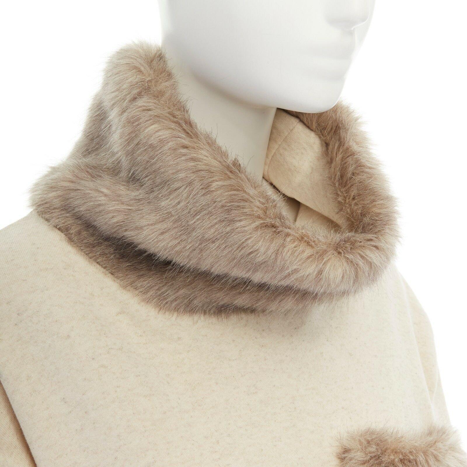 KAPITAL JAPAN beige cotton faux fur collar patch pocket oversized sweater top S 1