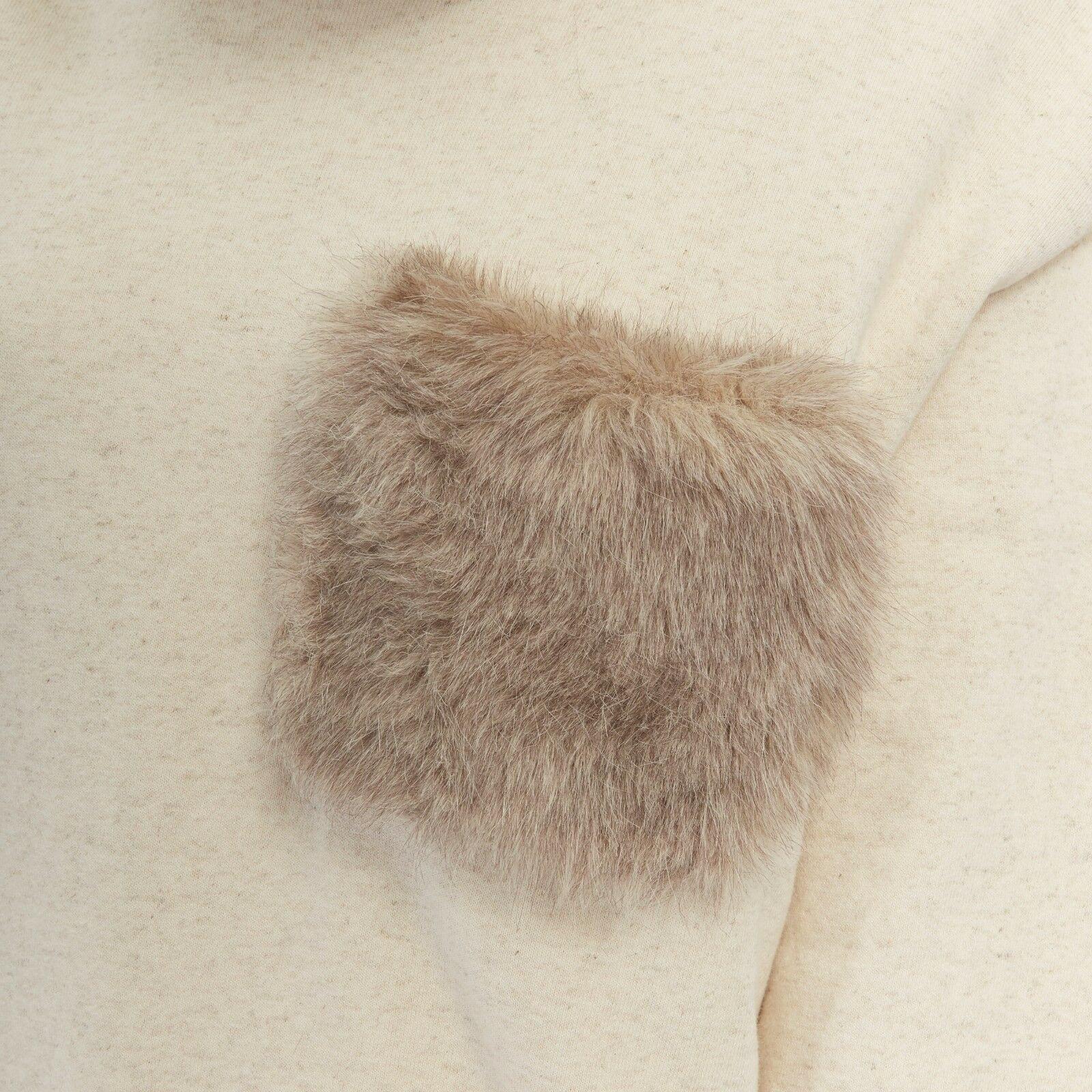KAPITAL JAPAN beige cotton faux fur collar patch pocket oversized sweater top S 2