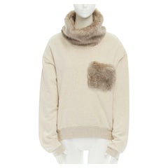 KAPITAL JAPAN beige cotton faux fur collar patch pocket oversized sweater top S