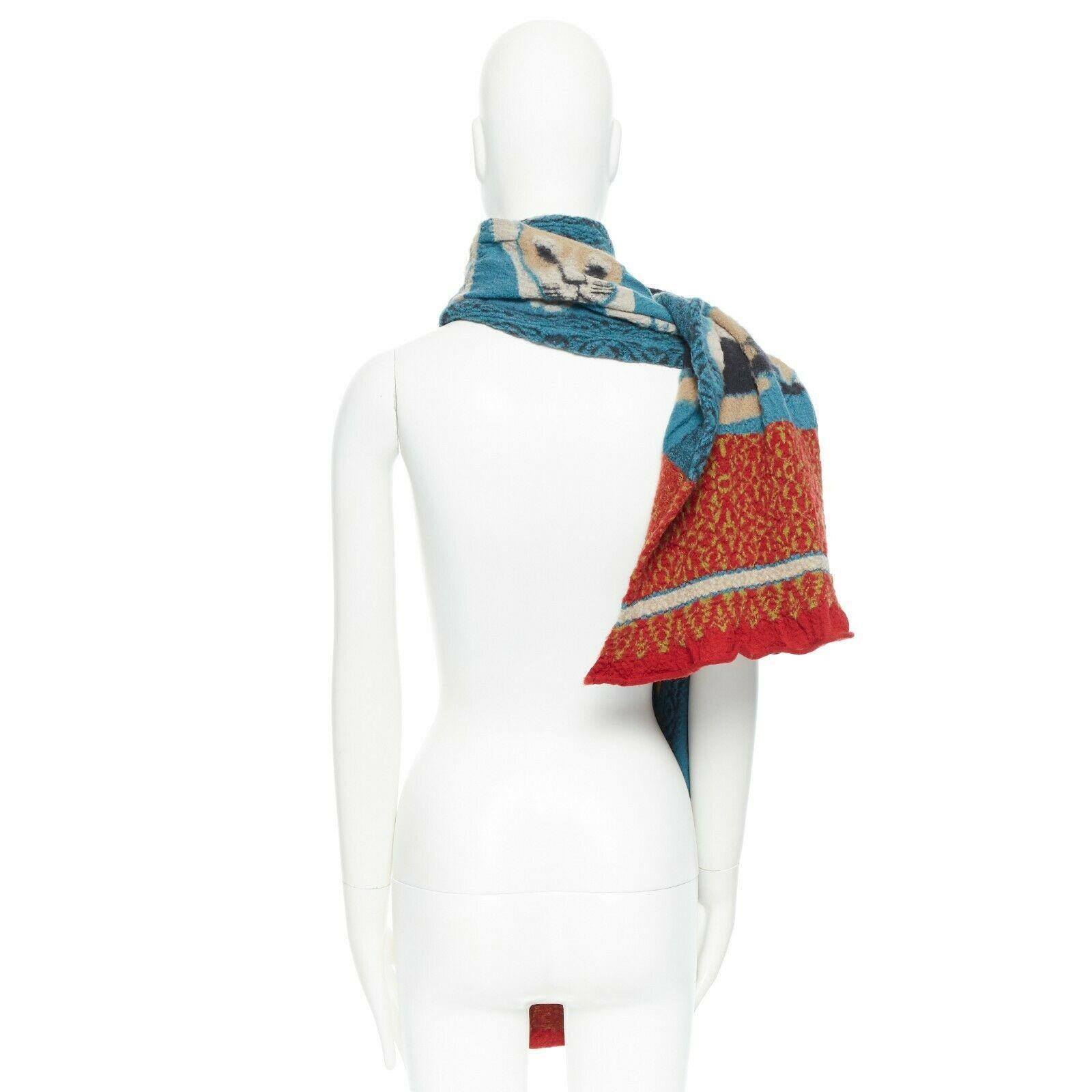 Brown KAPITAL JAPAN multicolour milting compress wool calico cat pattern muffler scarf