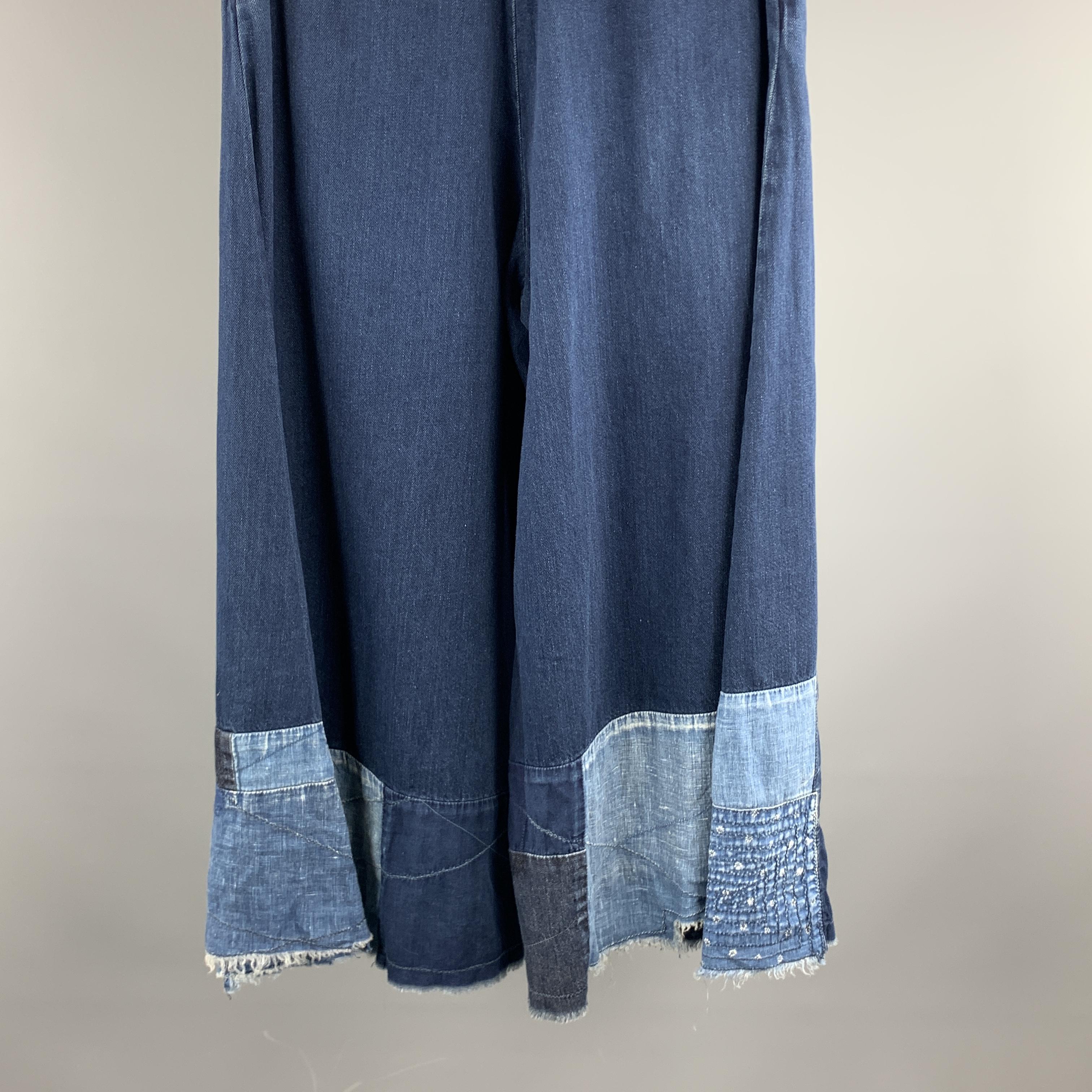 Purple KAPITAL Size 26 Indigo Patchwork Cotton Wide Leg Casual Pants