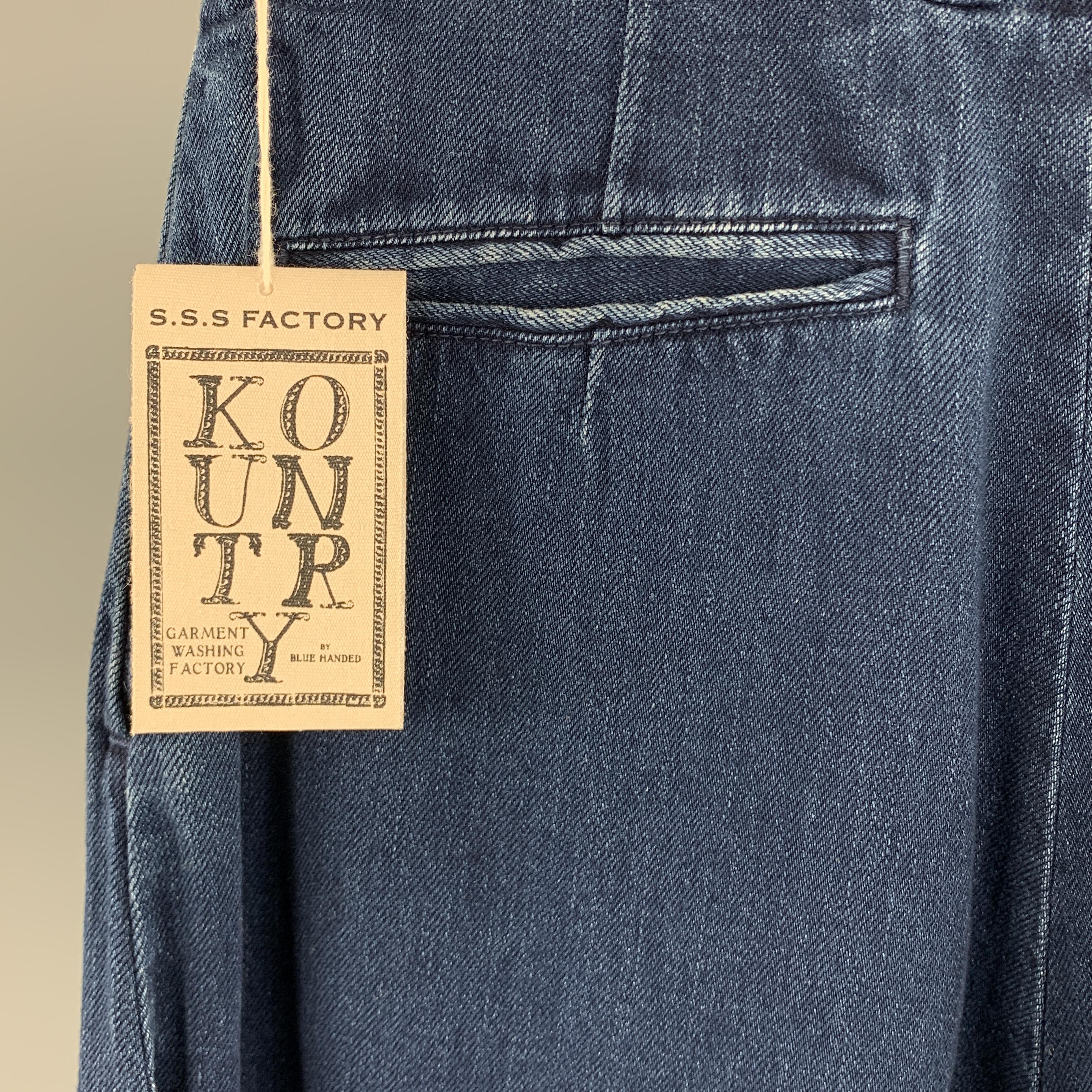 KAPITAL Size 26 Indigo Patchwork Cotton Wide Leg Casual Pants In New Condition In San Francisco, CA