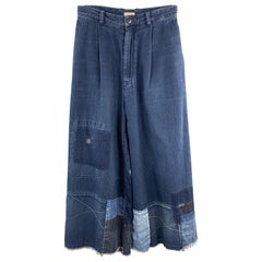 KAPITAL Size 26 Indigo Patchwork Cotton Wide Leg Casual Pants