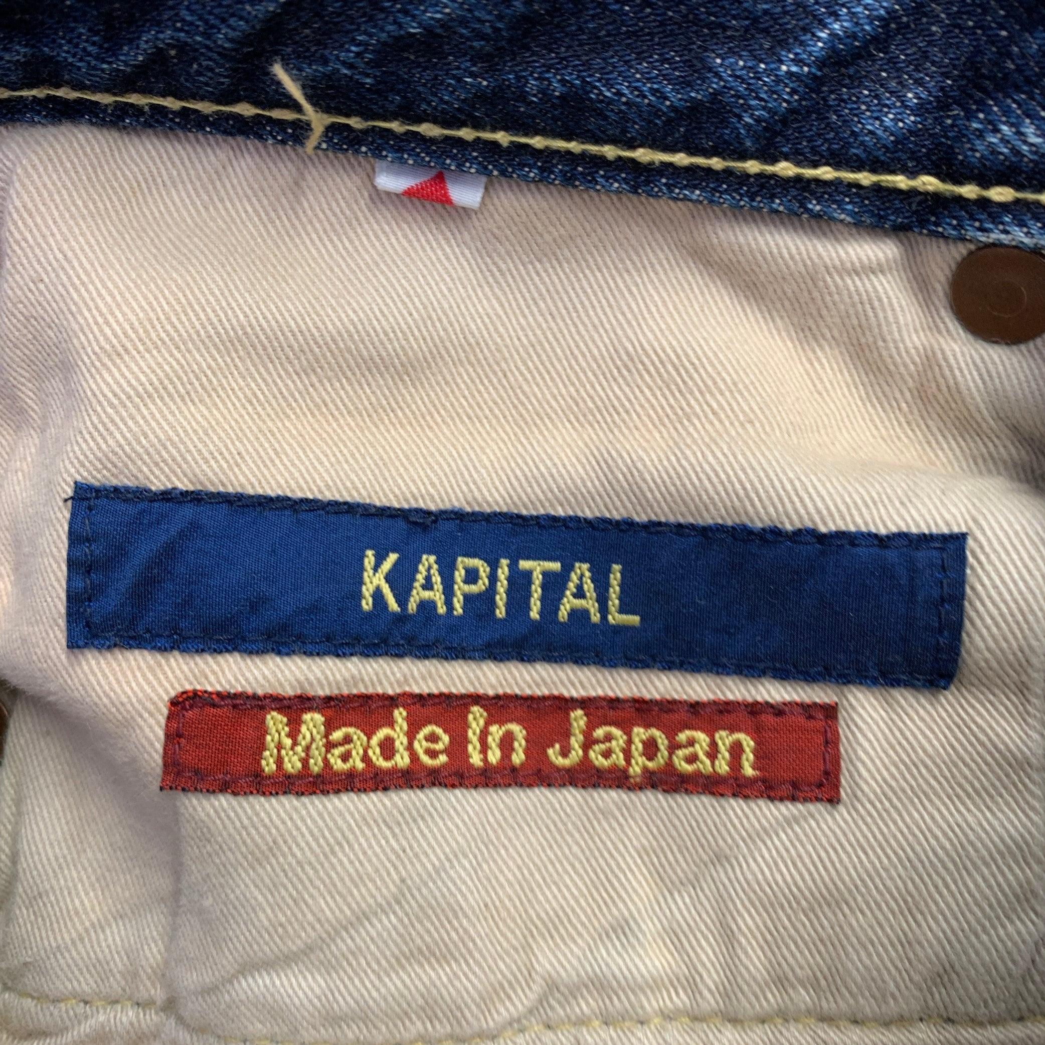 KAPITAL Size 29 Blue Distressed Cotton Straight Five Pockets Jeans For Sale 2