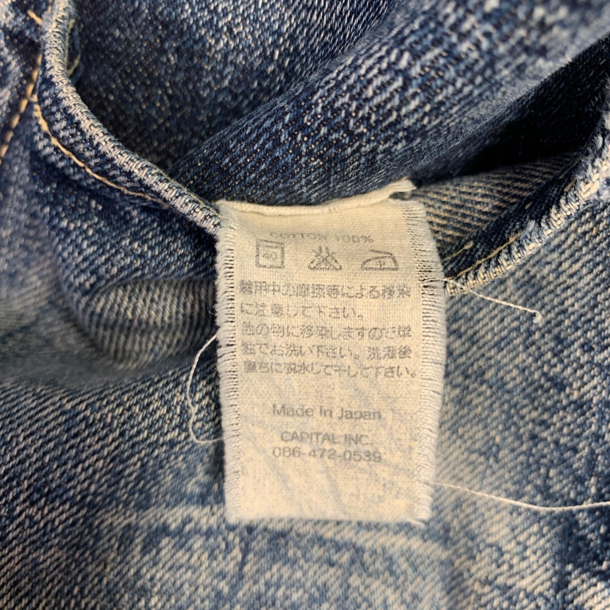 KAPITAL Size 29 Blue Distressed Cotton Straight Five Pockets Jeans For Sale 3
