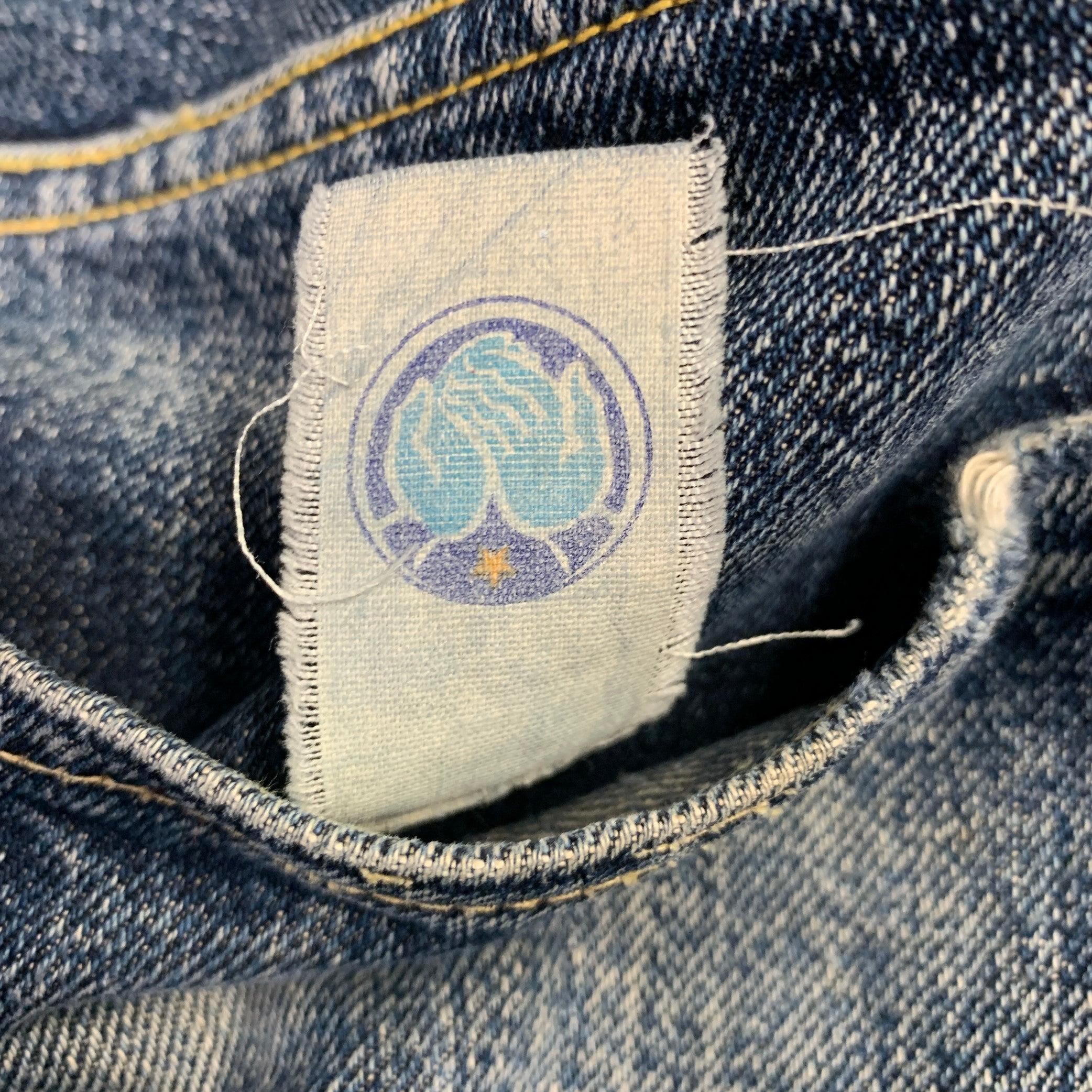 KAPITAL Size 29 Blue Distressed Cotton Straight Five Pockets Jeans For Sale 4