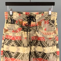 KAPITAL Size 30 Khaki Print Nylon Lined Back Belt Swim Trunks