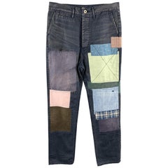 KAPITAL Size 32 x 30 Navy Patchwork Cotton Button Fly Casual Pants