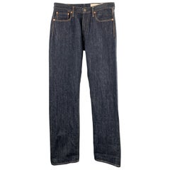 KAPITAL Size 32 x 36 Indigo Contrast Stitch Selvedge Denim Button Fly Jeans