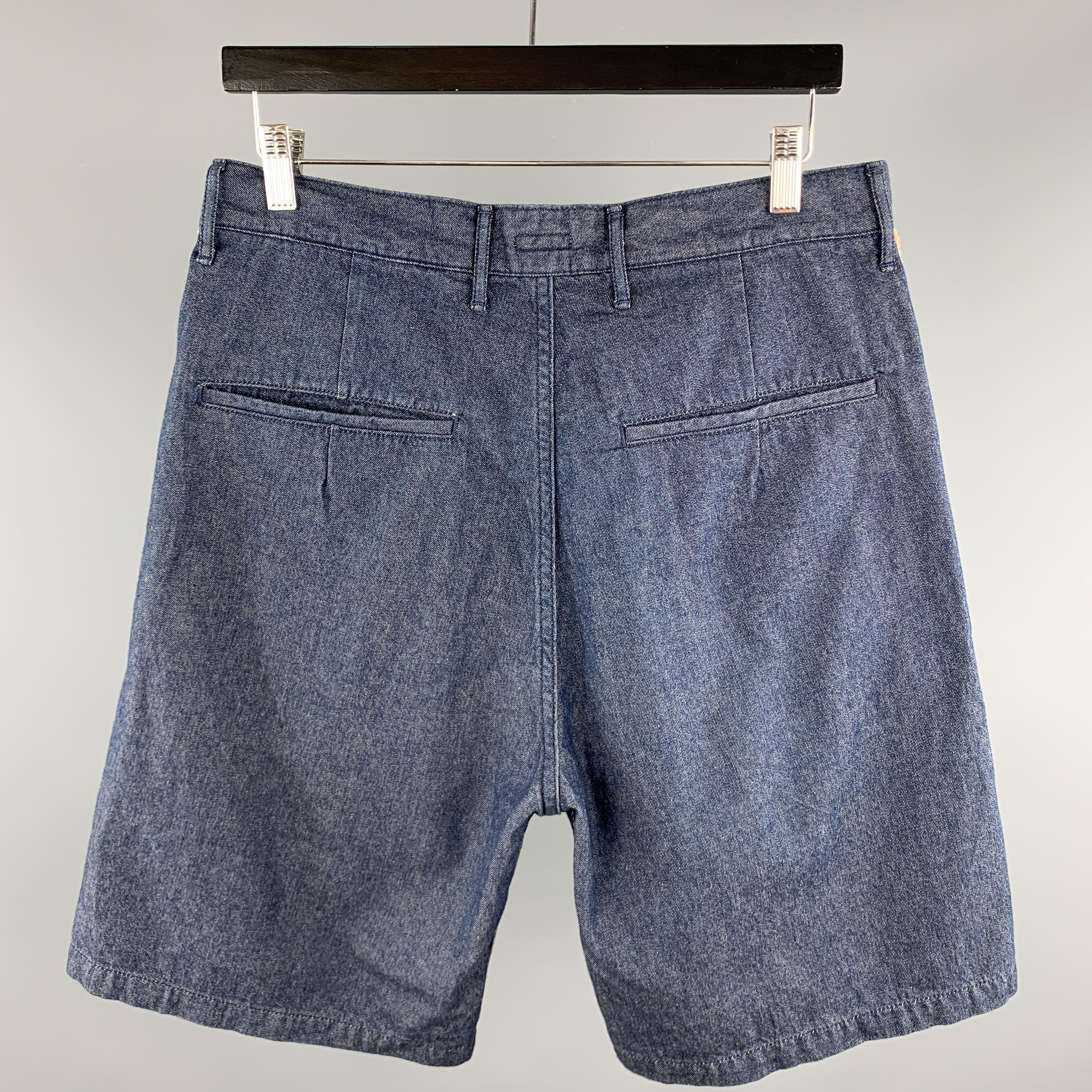 Gray KAPITAL Size 34 Indigo Solid Cotton Pleated Shorts