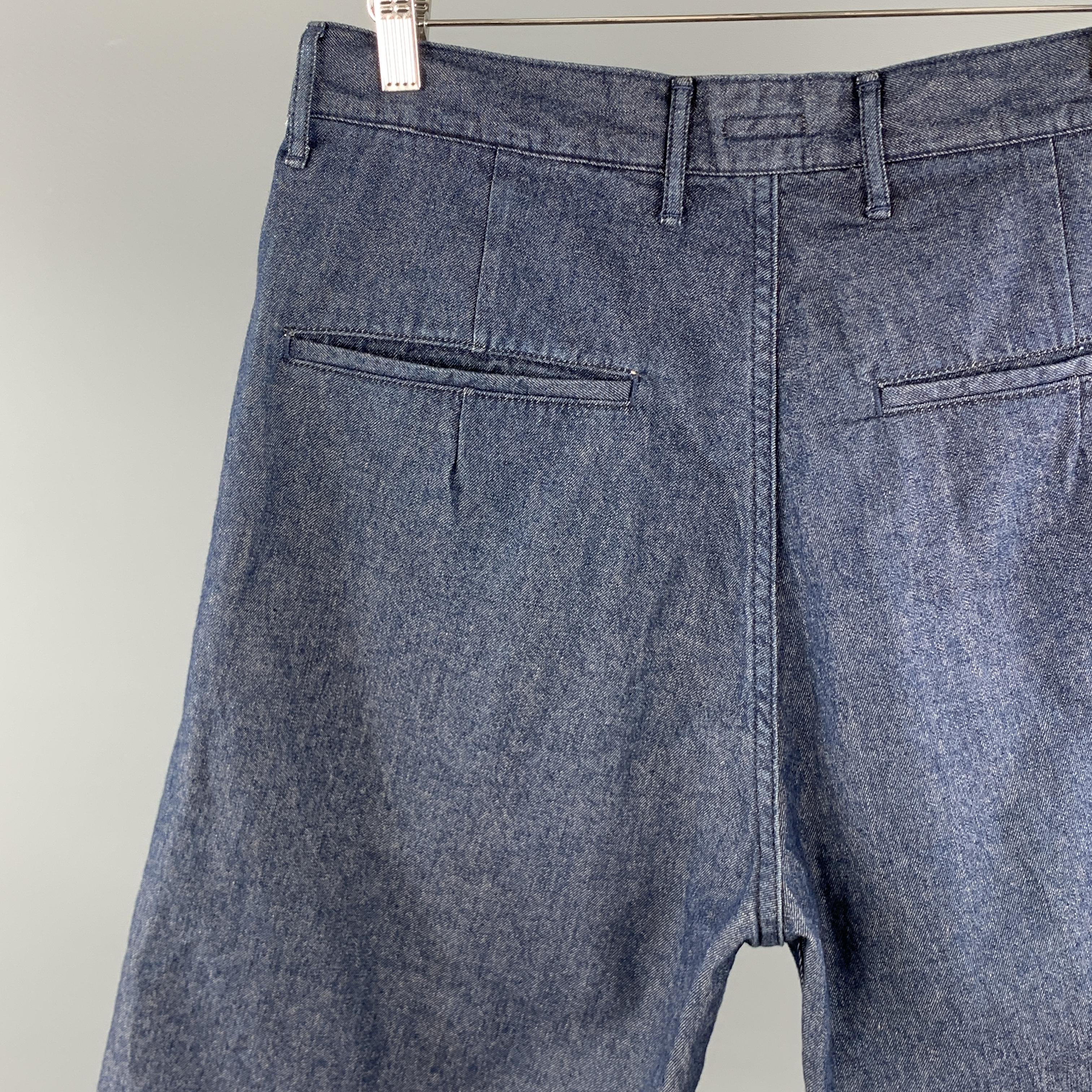 KAPITAL Size 34 Indigo Solid Cotton Pleated Shorts In New Condition In San Francisco, CA