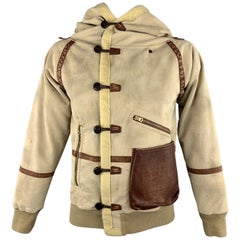KAPITAL Size L Beige Distressed Splatter Cotton Blend Hooded Jacket