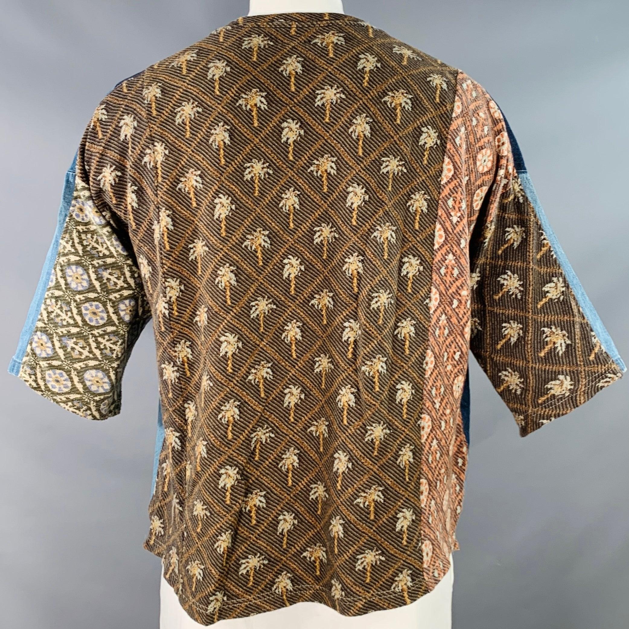 KAPITAL Camiseta cuello redondo patchwork algodón mezcla azul marrón talla L Azul en venta