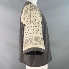 KAPITAL Size L Grey Cream Bandana Print Cotton One Pocket Oversized T-shirt