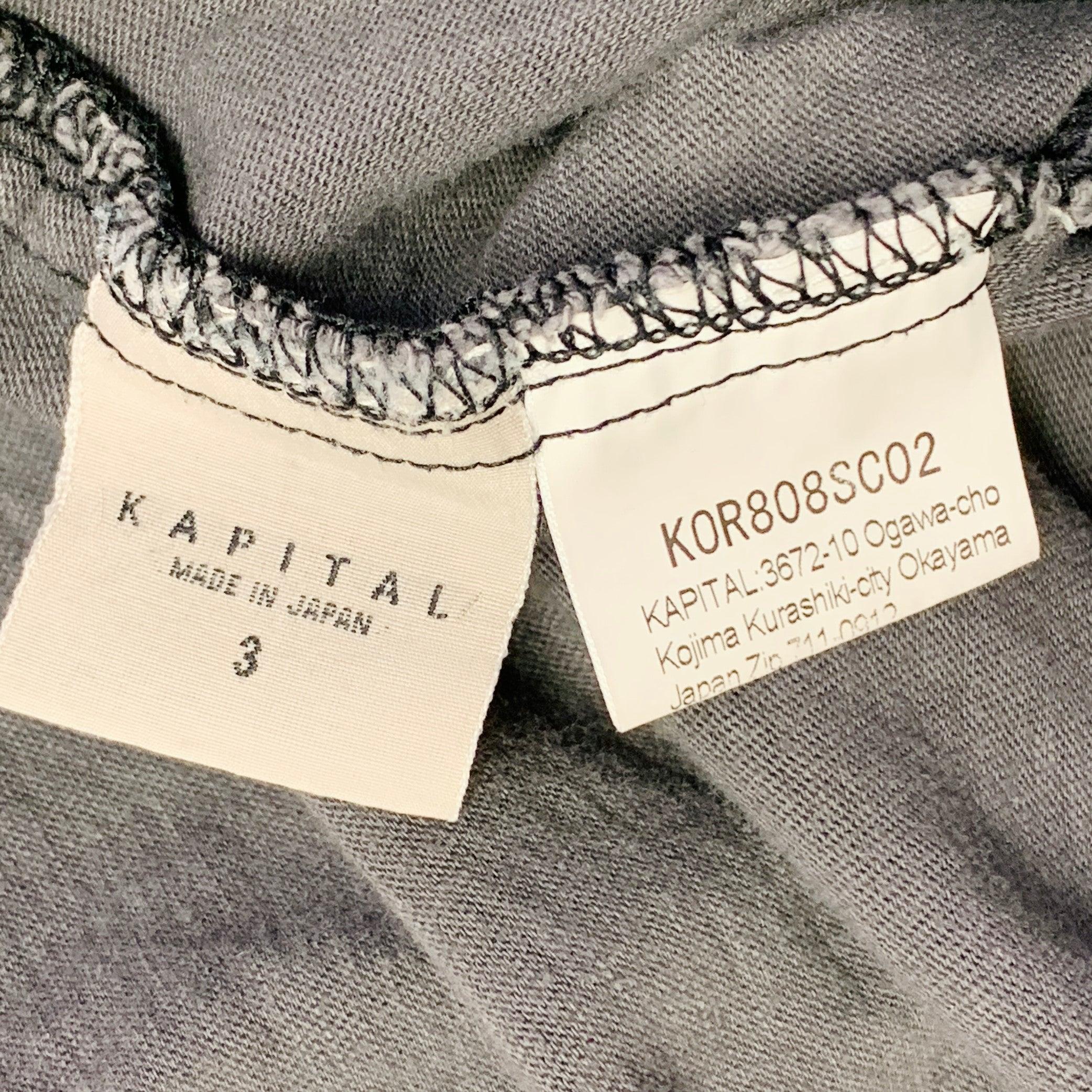 KAPITAL Talla L Gris Crema Estampado Bandana Algodón Un Bolsillo Camiseta oversize en venta 2