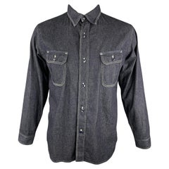 KAPITAL Size L Indigo Contrast Stitch Cotton Patch Pockets Long Sleeve Shirt