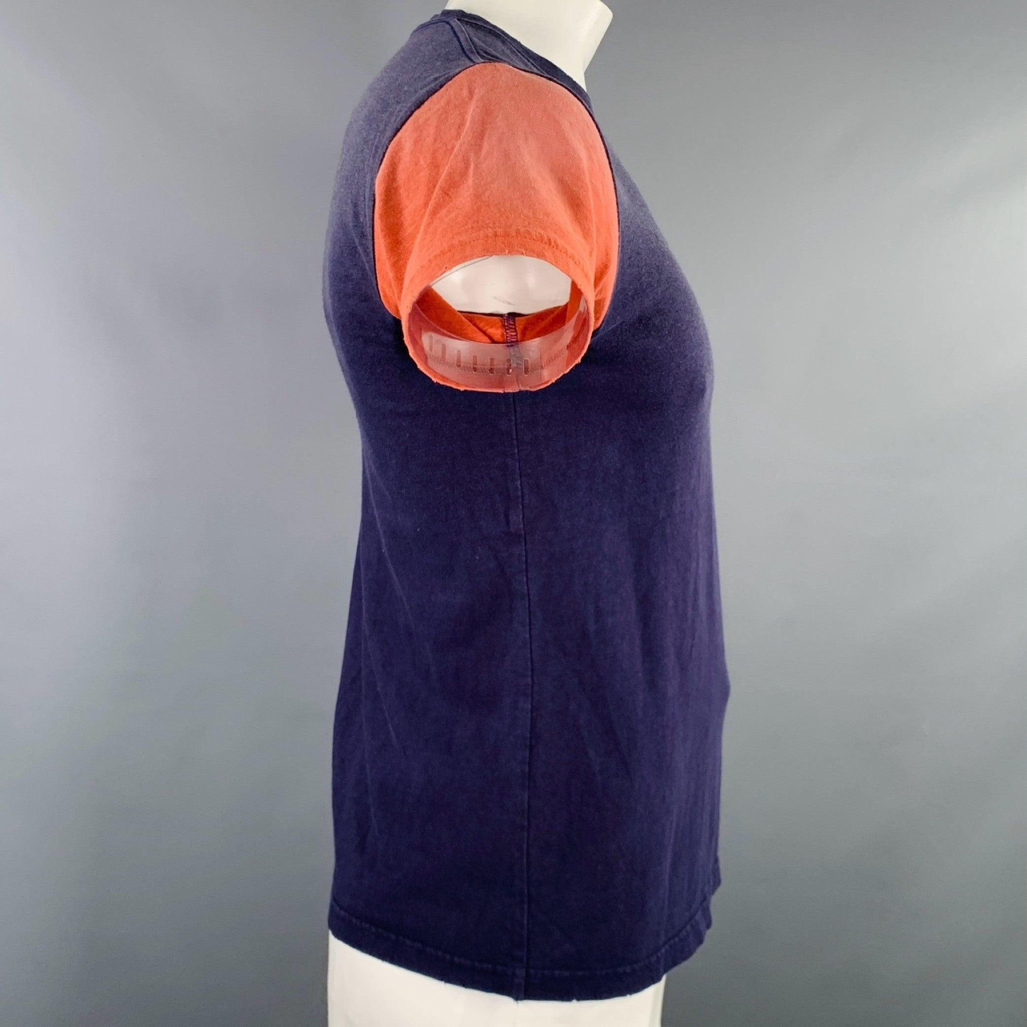 Black KAPITAL Size L Navy Red Color Block Cotton Crew Neck T-shirt For Sale