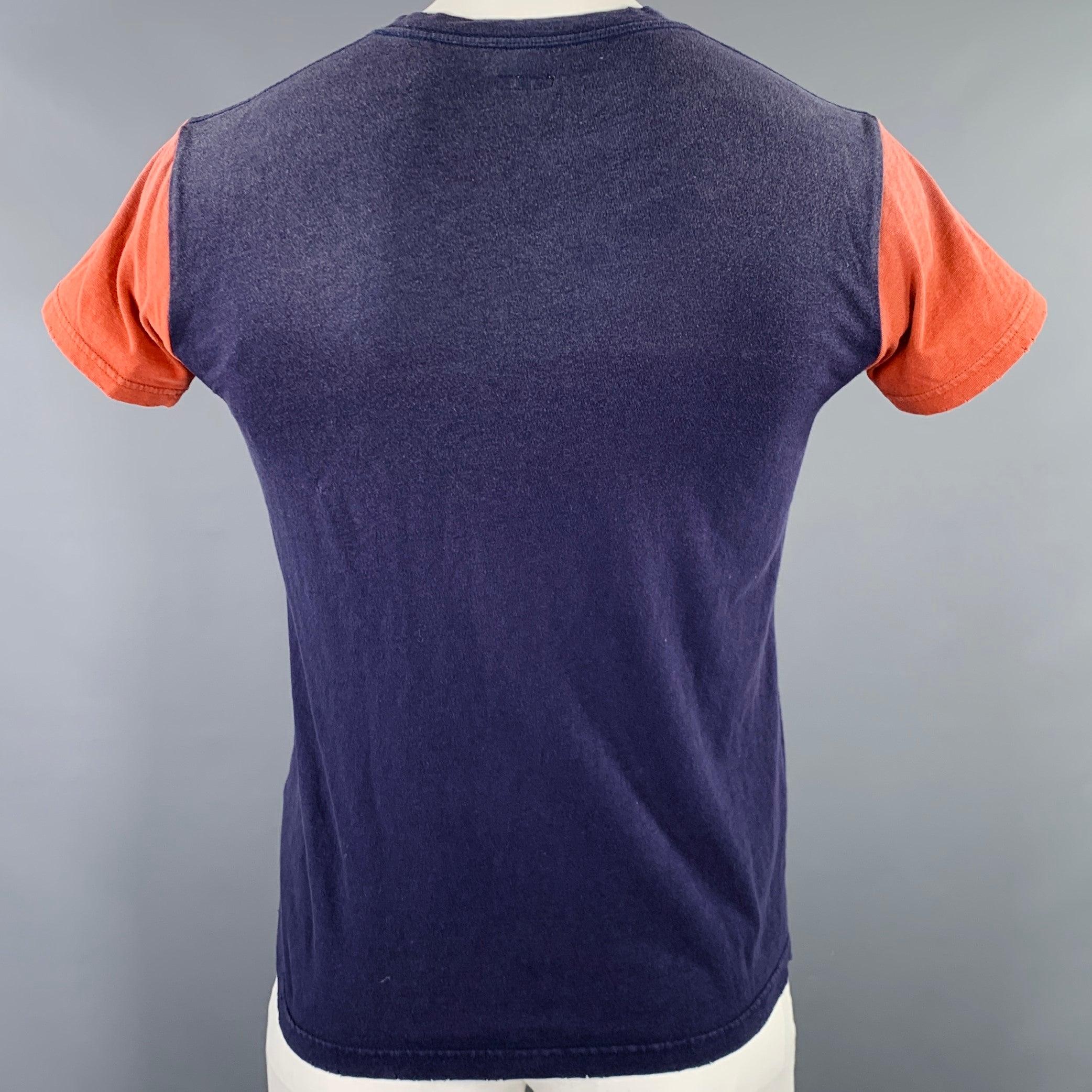 KAPITAL Size L Navy Red Color Block Cotton Crew Neck T-shirt In Good Condition For Sale In San Francisco, CA