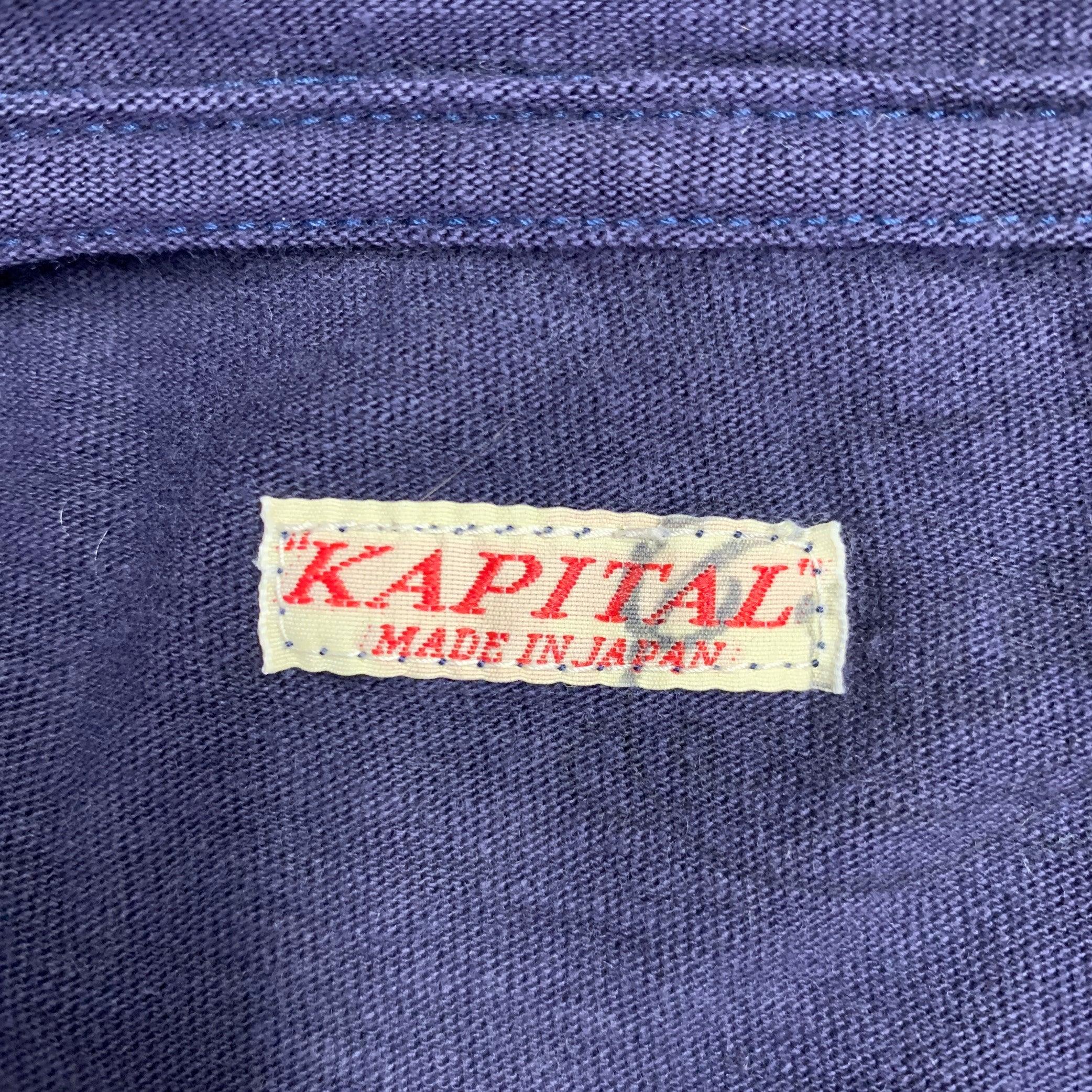 Men's KAPITAL Size L Navy Red Color Block Cotton Crew Neck T-shirt For Sale