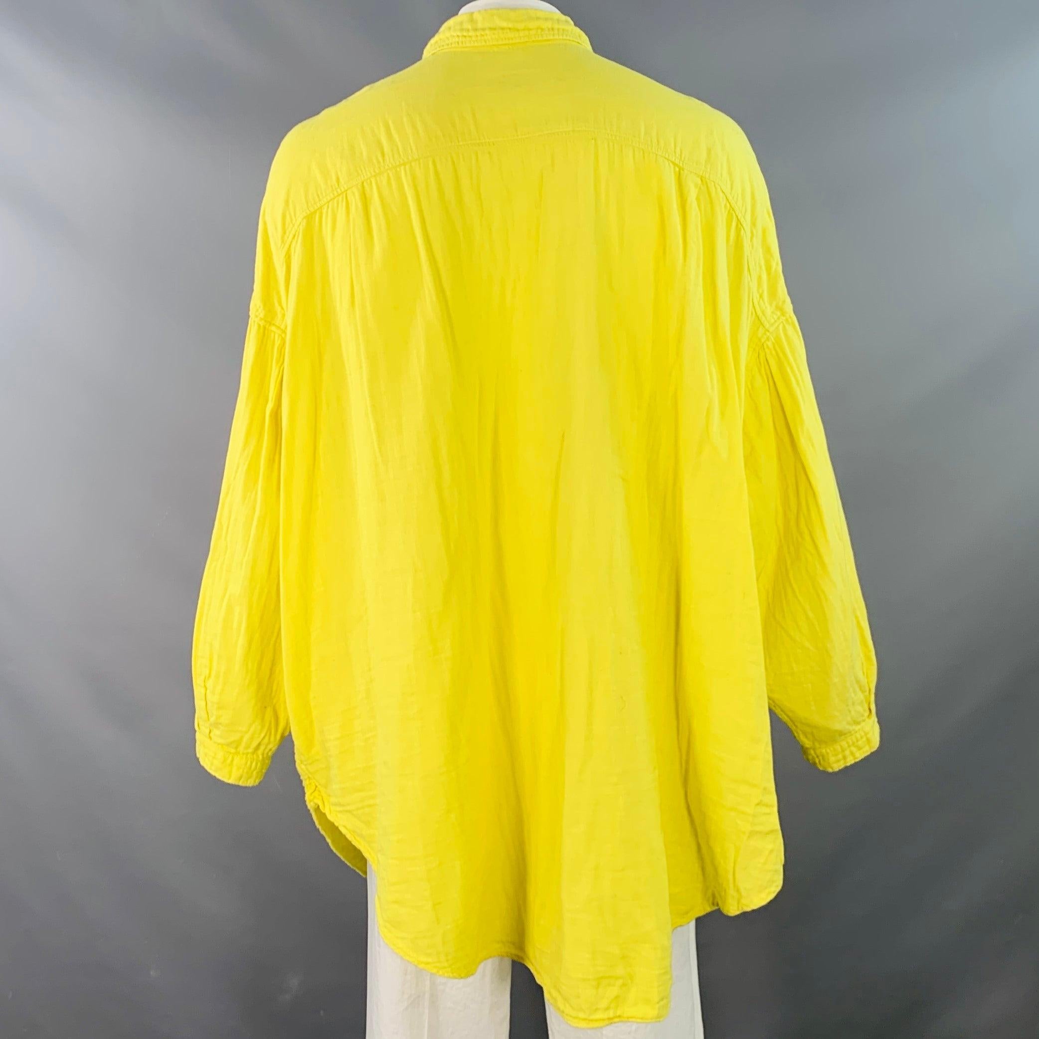 De los hombres KAPITAL Talla L Chaqueta Camisa Manga Larga Sobredimensionada Algodón Amarillo Dos Bolsillos en venta