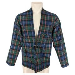 KAPITAL Size M Green Navy Plaid Cotton Linen V-Neck Jacket